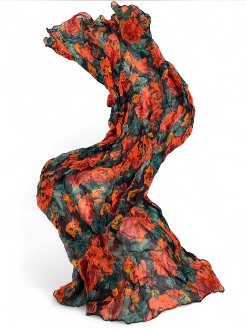Ann Taylor Vintage Red Floral Women's Scarf Sheer Poppies Roses